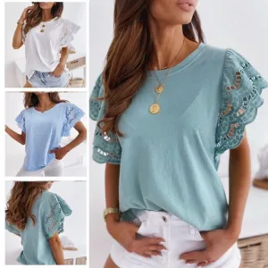 Short Sleeve Lacy O-Neck Tshirt