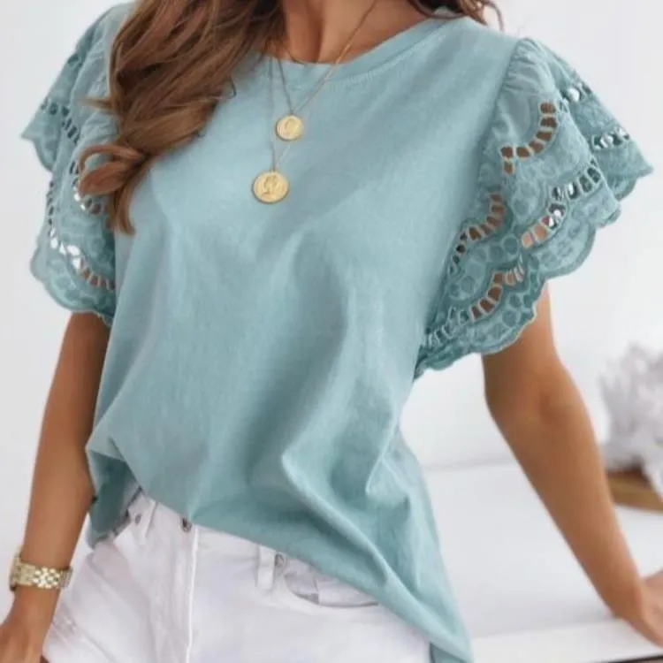 Short Sleeve Lacy O-Neck Tshirt