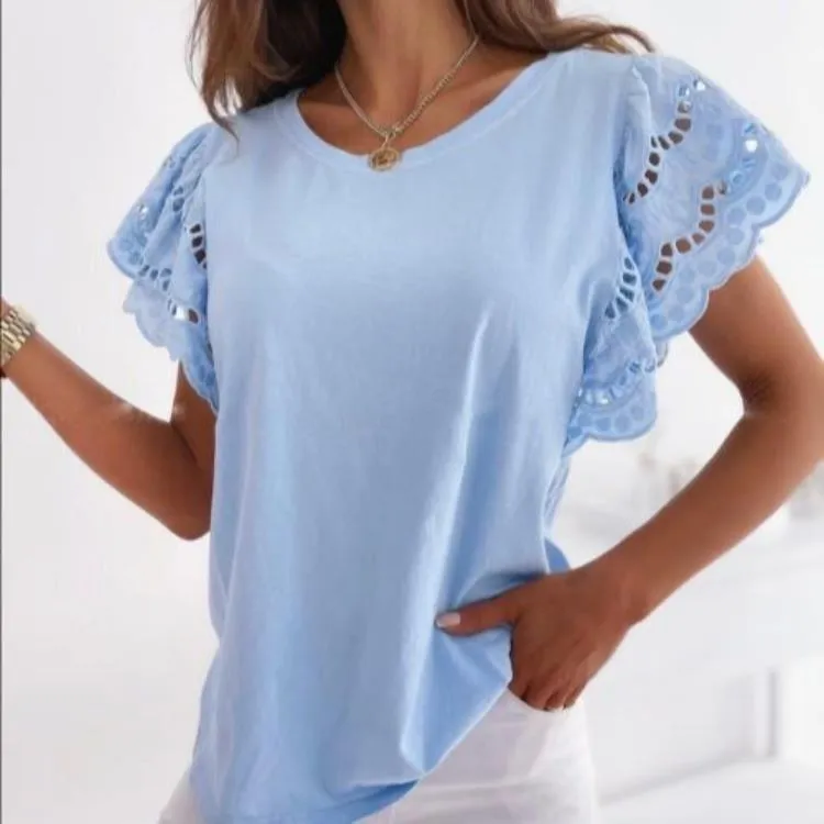 Short Sleeve Lacy O-Neck Tshirt