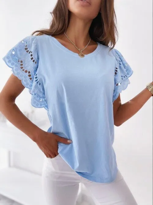 Short Sleeve Lacy O-Neck Tshirt