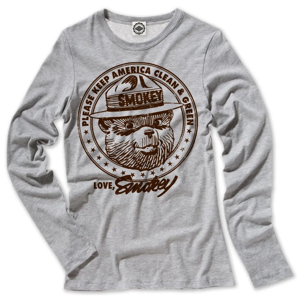 Smokey Bear "Keep America Clean & Green" Women's Long Sleeve Tee