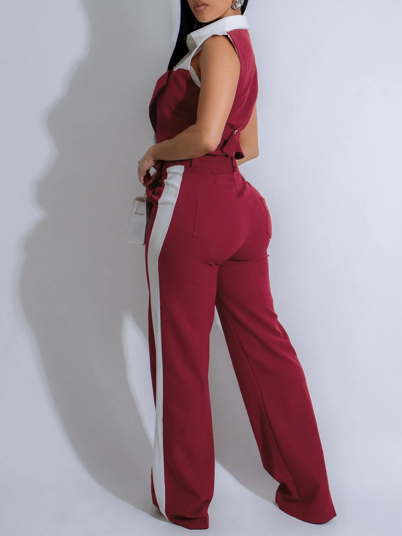 Sophisticated Contrast Panel Sleeveless Shirt and Wide-Leg Pants Set