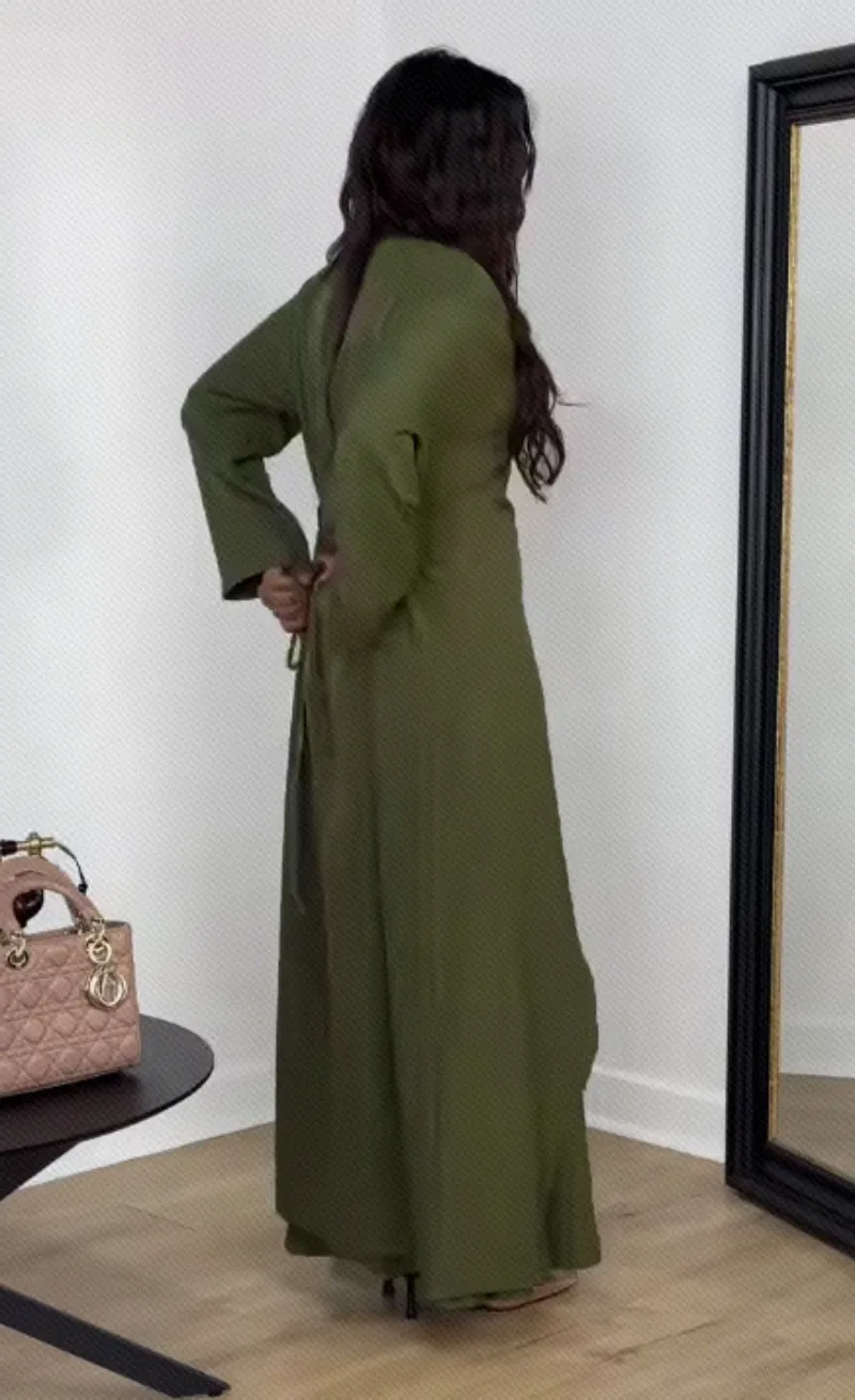 Sophisticated Satin Buttoned Two-Piece Set with Flowing Maxi Skirt