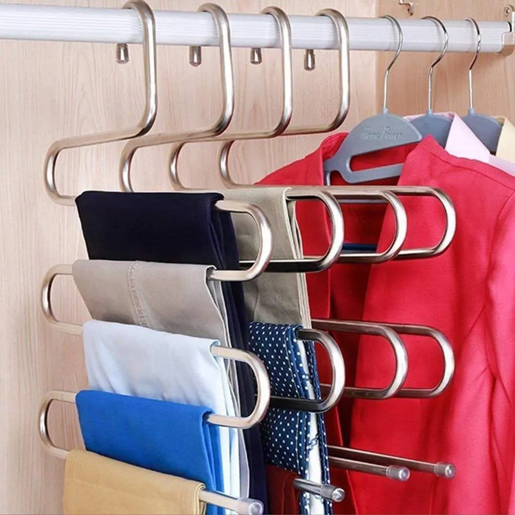 Stephenie 6 Pack S Type 5 Layer Stainless Steel Hanger with Multifunctional for Pants Tie Scarf Anti-Skid Scarf Towel Clothes