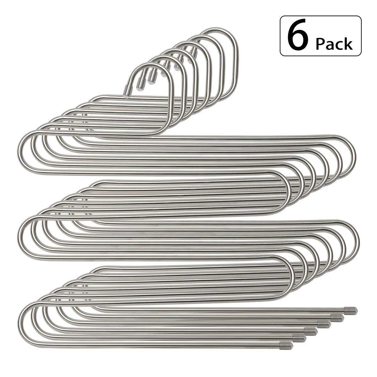 Stephenie 6 Pack S Type 5 Layer Stainless Steel Hanger with Multifunctional for Pants Tie Scarf Anti-Skid Scarf Towel Clothes