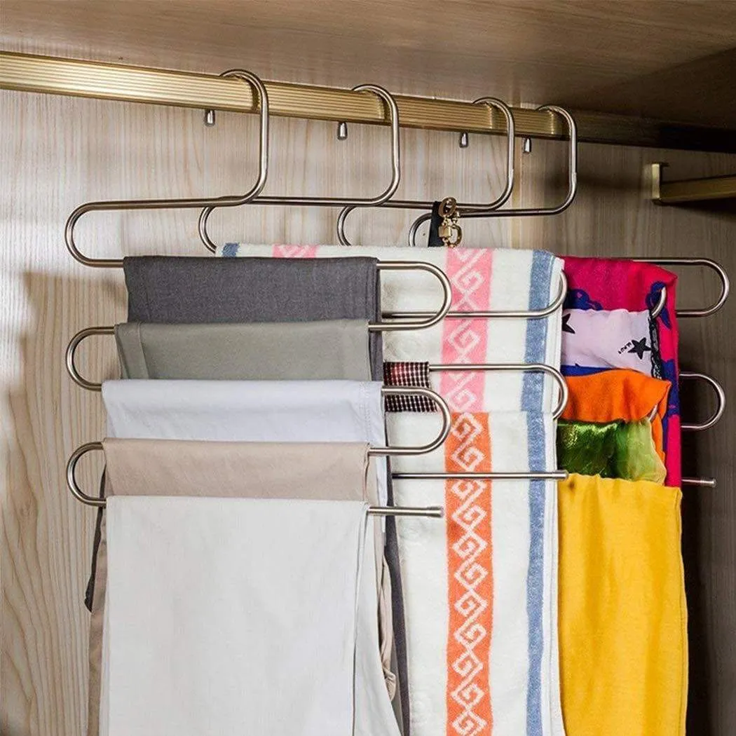Stephenie 6 Pack S Type 5 Layer Stainless Steel Hanger with Multifunctional for Pants Tie Scarf Anti-Skid Scarf Towel Clothes