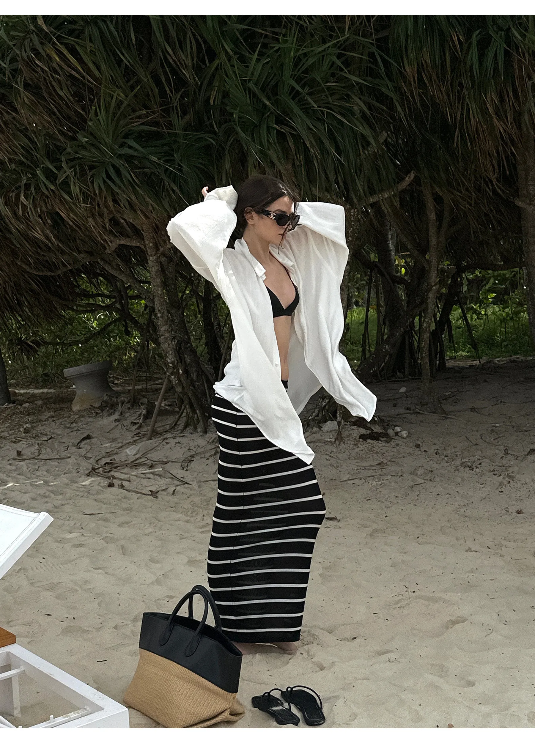 Striped Foldover Waist Skirt