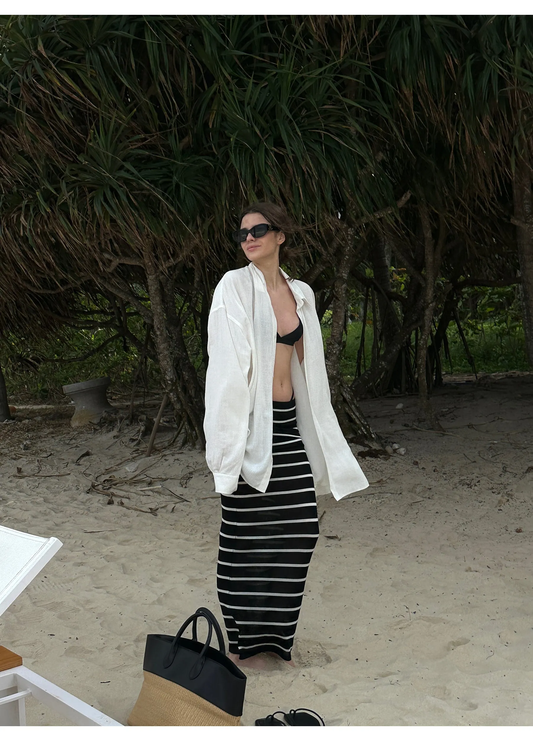 Striped Foldover Waist Skirt