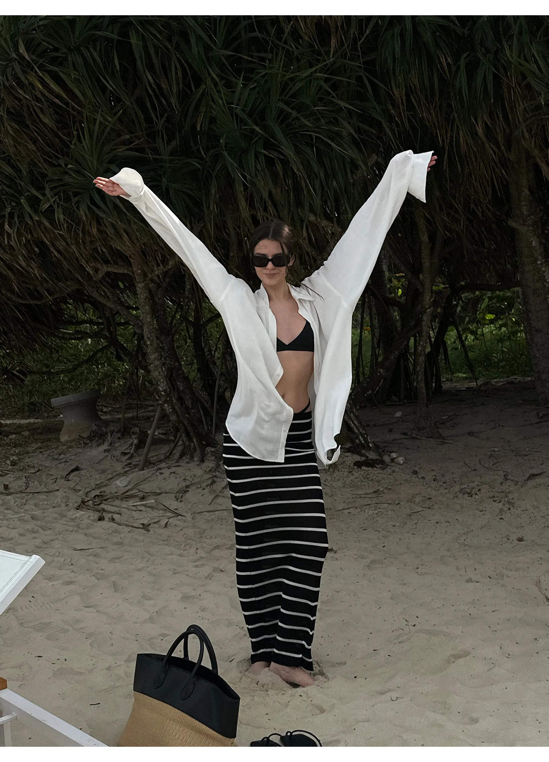 Striped Foldover Waist Skirt
