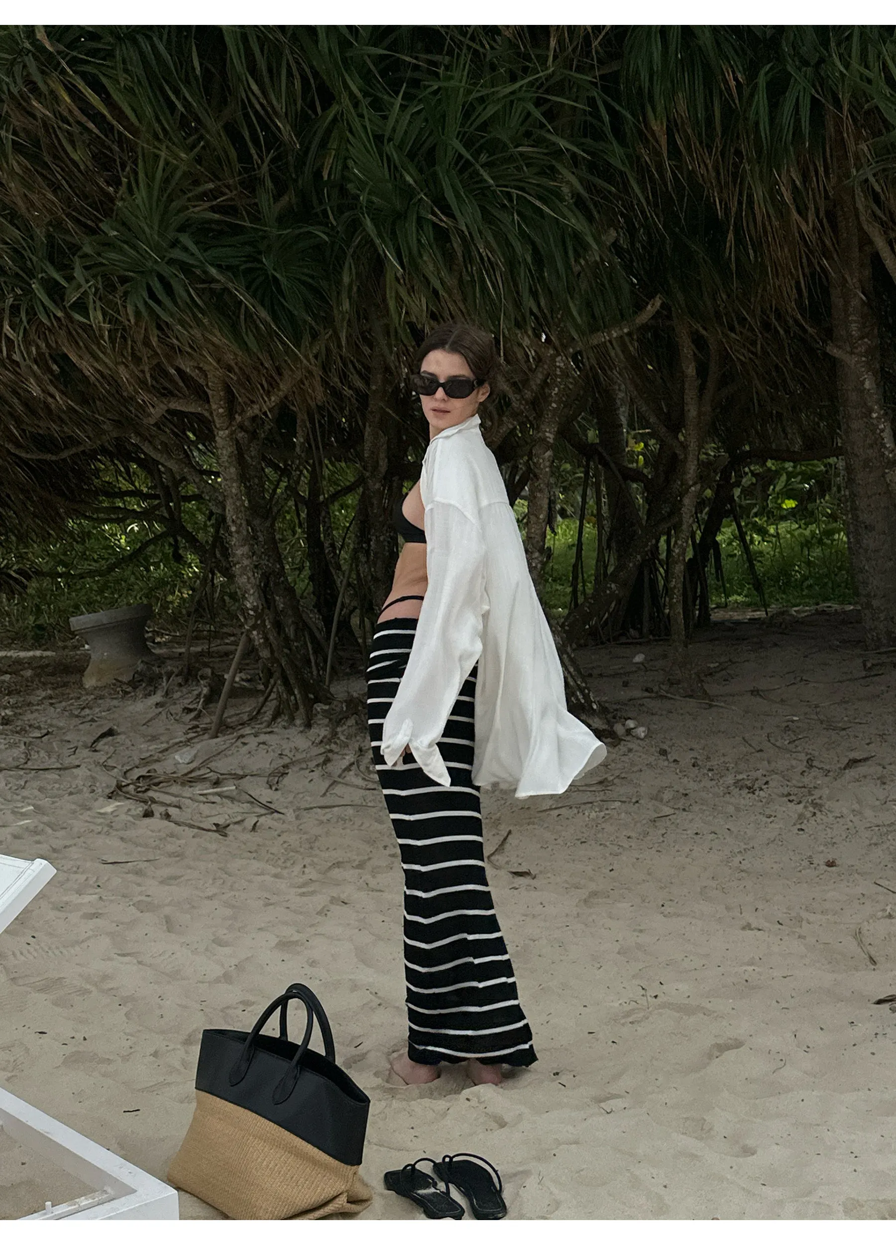 Striped Foldover Waist Skirt
