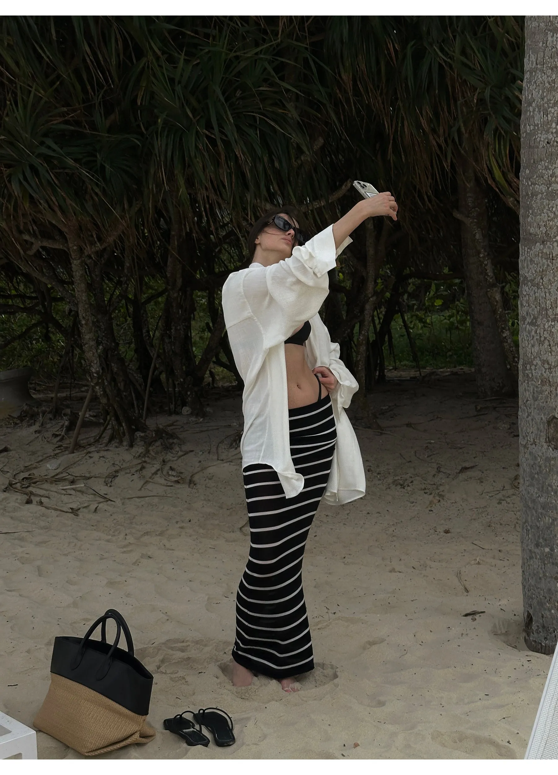 Striped Foldover Waist Skirt