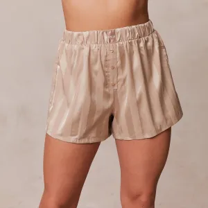 Striped Satin Short de Pyjama - Beige