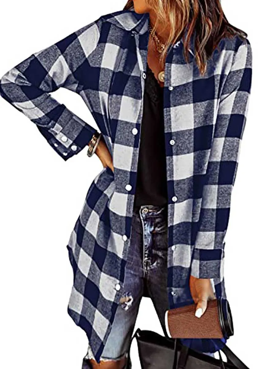 Stunncal Lapel Buttoned Plaid Shirt Jacket