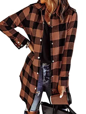 Stunncal Lapel Buttoned Plaid Shirt Jacket