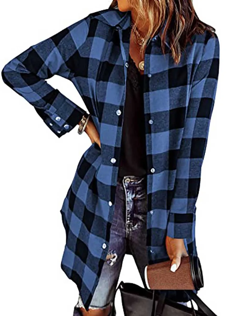 Stunncal Lapel Buttoned Plaid Shirt Jacket