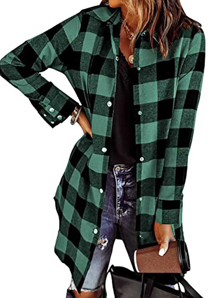 Stunncal Lapel Buttoned Plaid Shirt Jacket