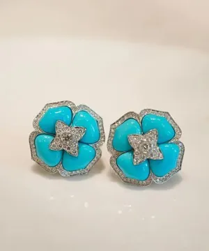 Style Blue Sterling Silver Zircon Turquoise Stud Earrings