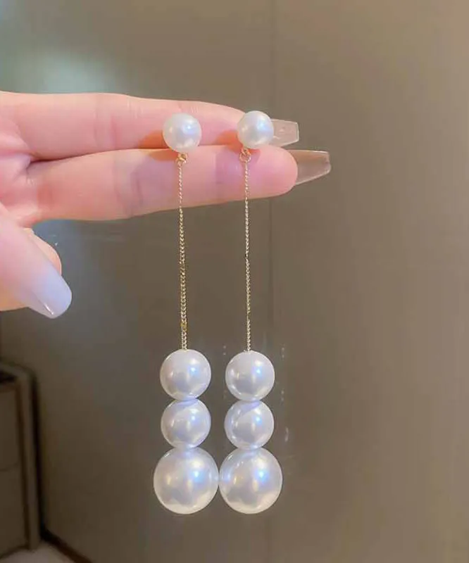 Stylish Gold Alloy Pearl TasseDrop Earrings
