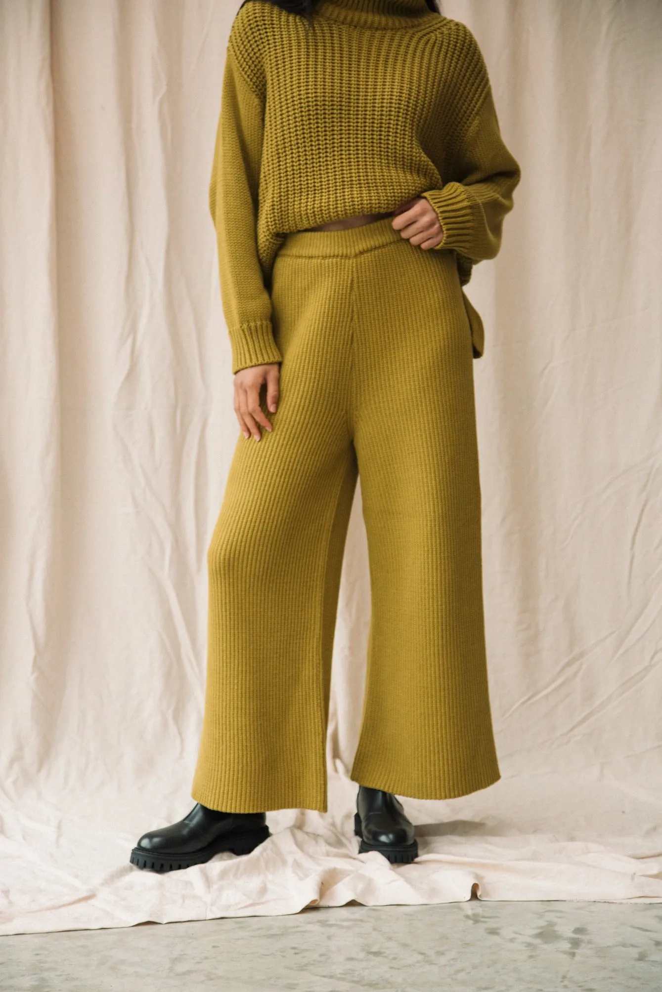 Taka Organic Cotton Knitted Trouser in Chartreuse