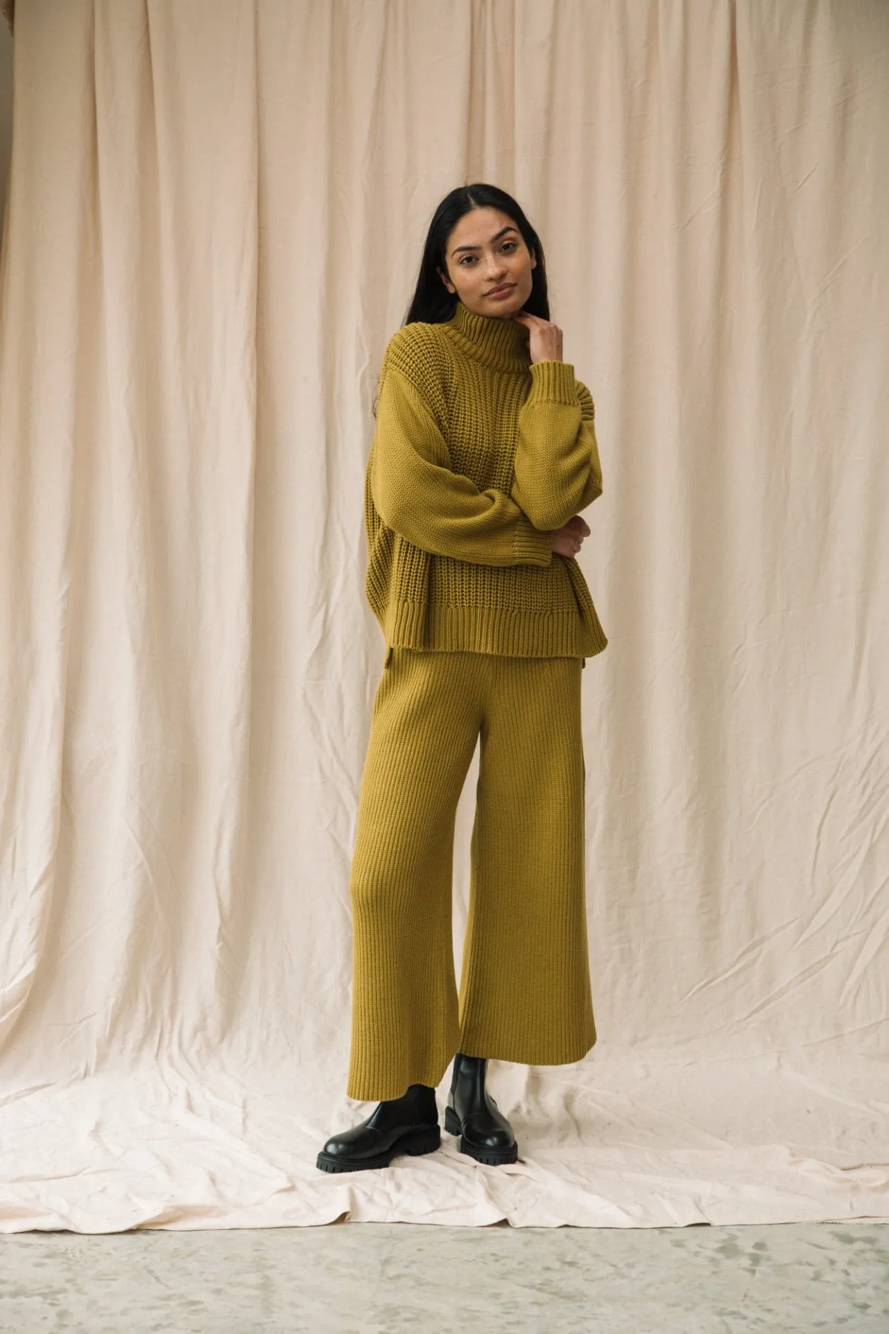 Taka Organic Cotton Knitted Trouser in Chartreuse