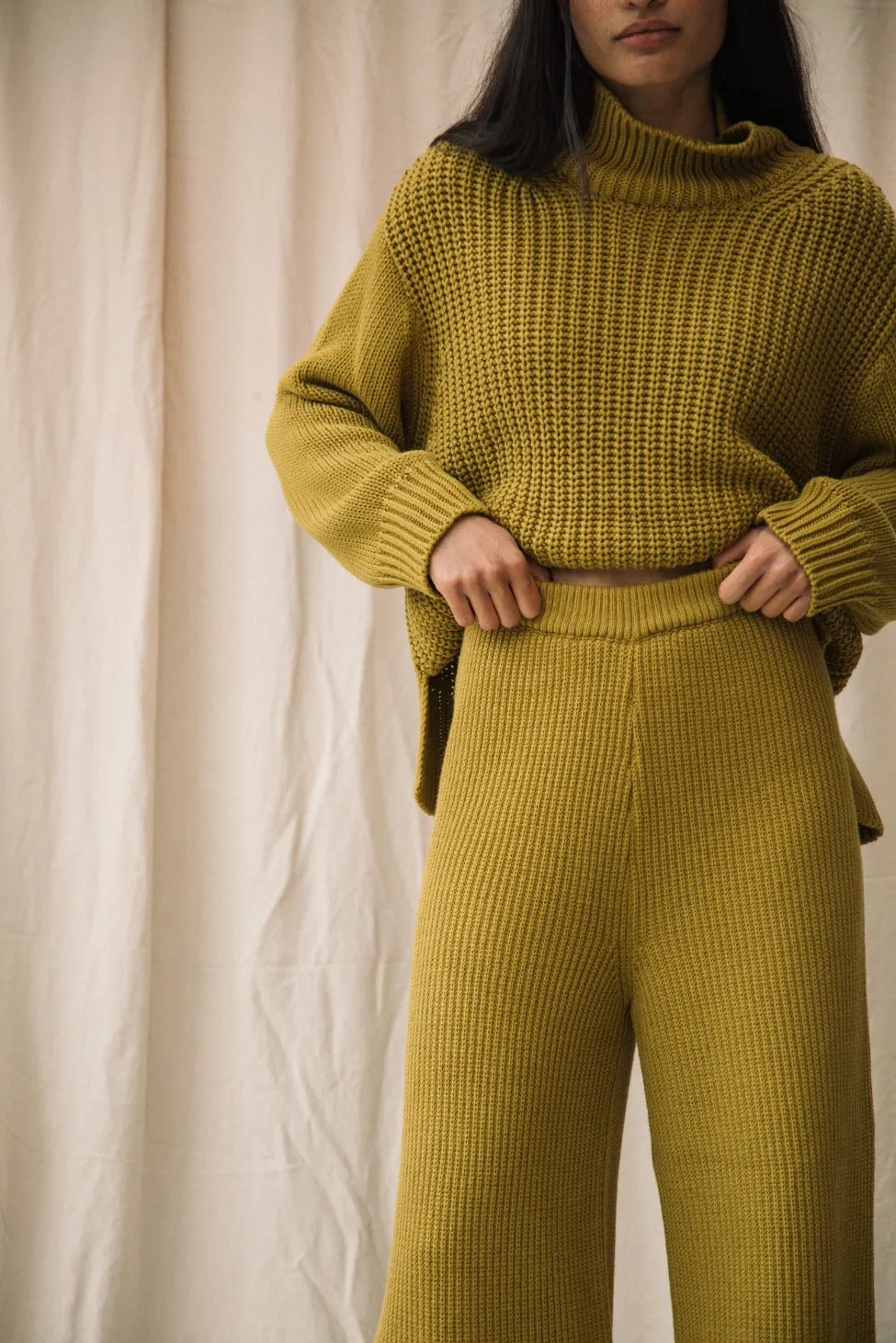 Taka Organic Cotton Knitted Trouser in Chartreuse