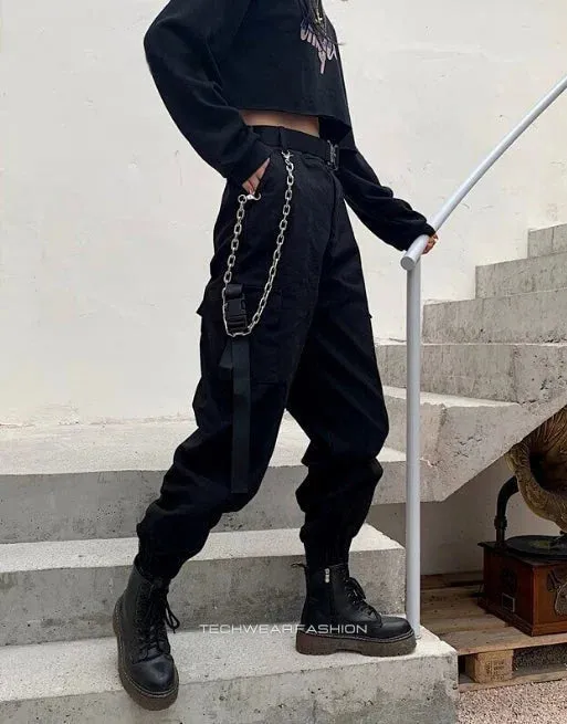 Techwear women's black tactical pants