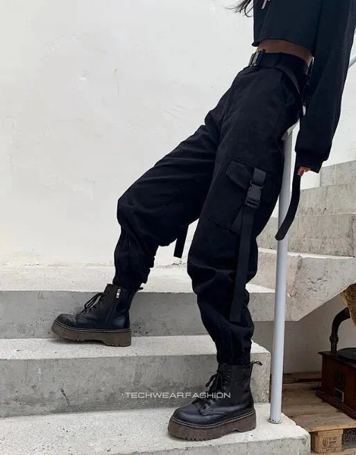 Techwear women's black tactical pants