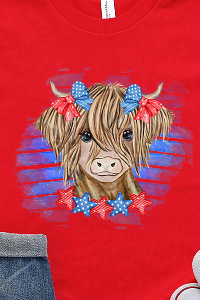 Toddler Patriotic Highland Cow Cotton Jersey Tee