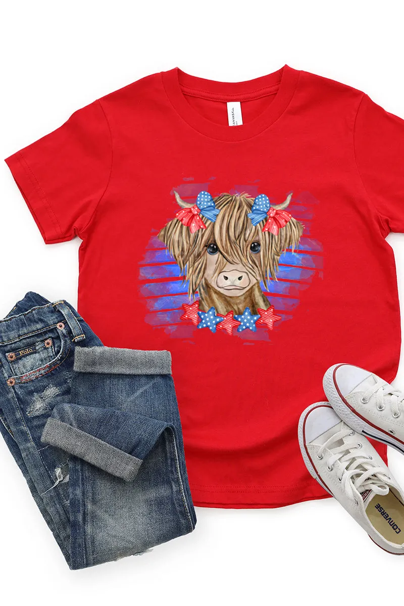 Toddler Patriotic Highland Cow Cotton Jersey Tee