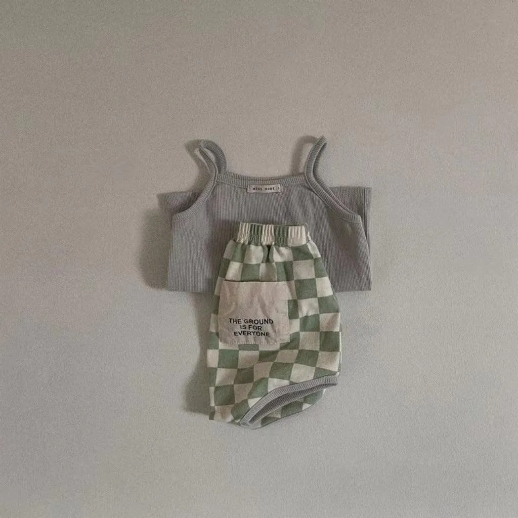 Top Small Sling Plaid Shorts Suit Split Children's Clothing