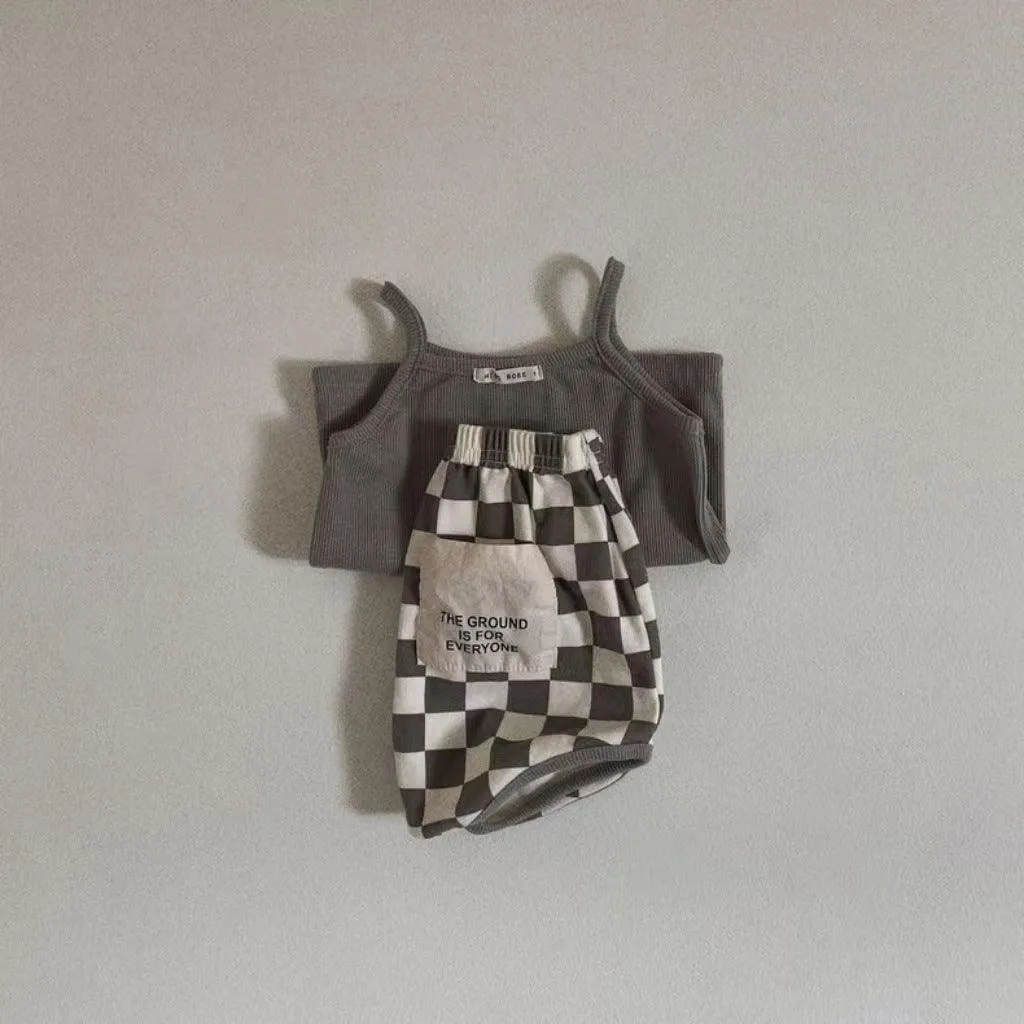 Top Small Sling Plaid Shorts Suit Split Children's Clothing