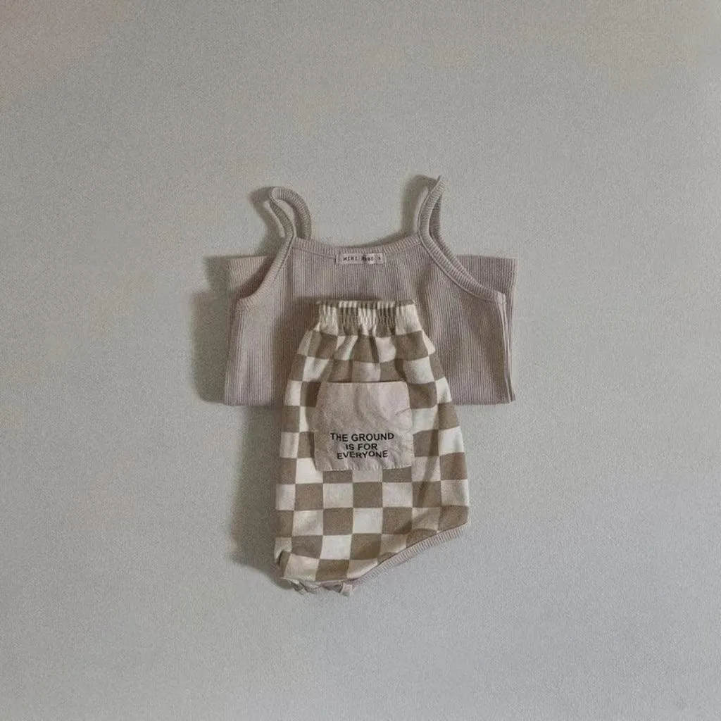 Top Small Sling Plaid Shorts Suit Split Children's Clothing