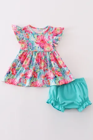 Tropical Bloom Print Girl Bloomer Set