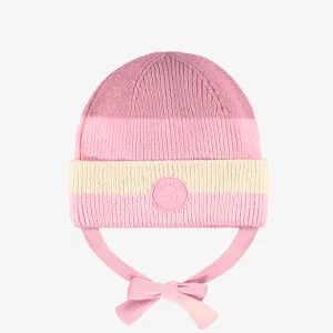 Tuque en tricot rose et crème, bébé || Pink and cream knit beanie, baby