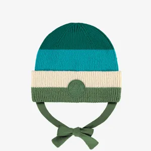 Tuque en tricot turquoise à larges rayures, bébé || Turquoise knit beanie with wide stripes, baby