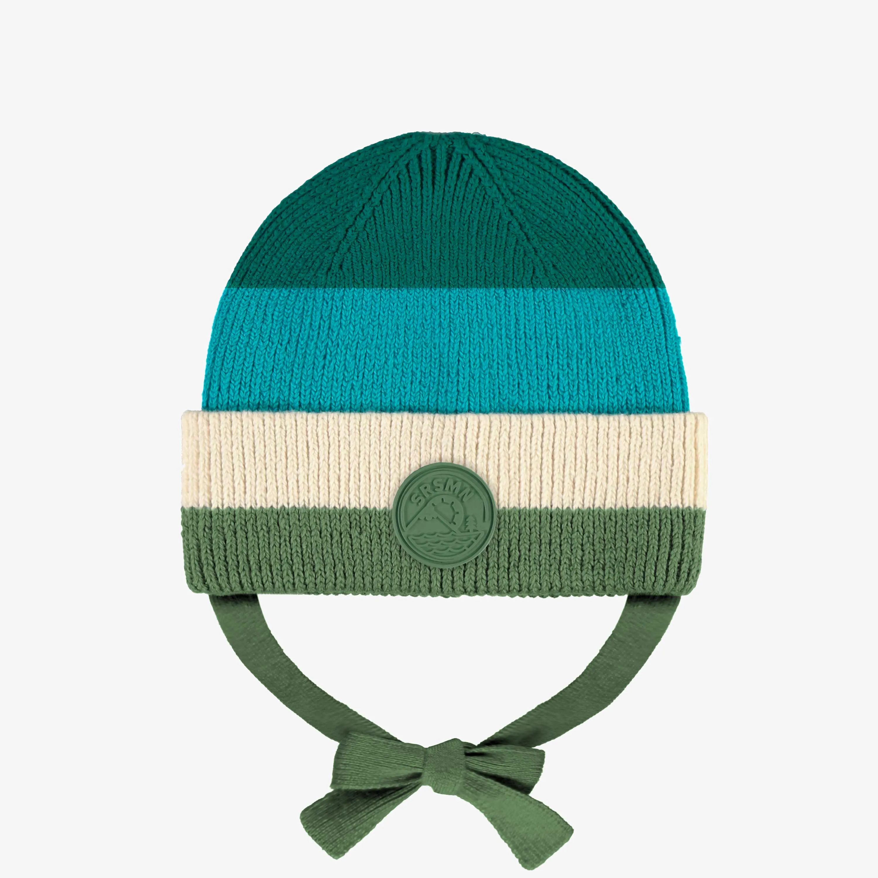 Tuque en tricot turquoise à larges rayures, bébé || Turquoise knit beanie with wide stripes, baby