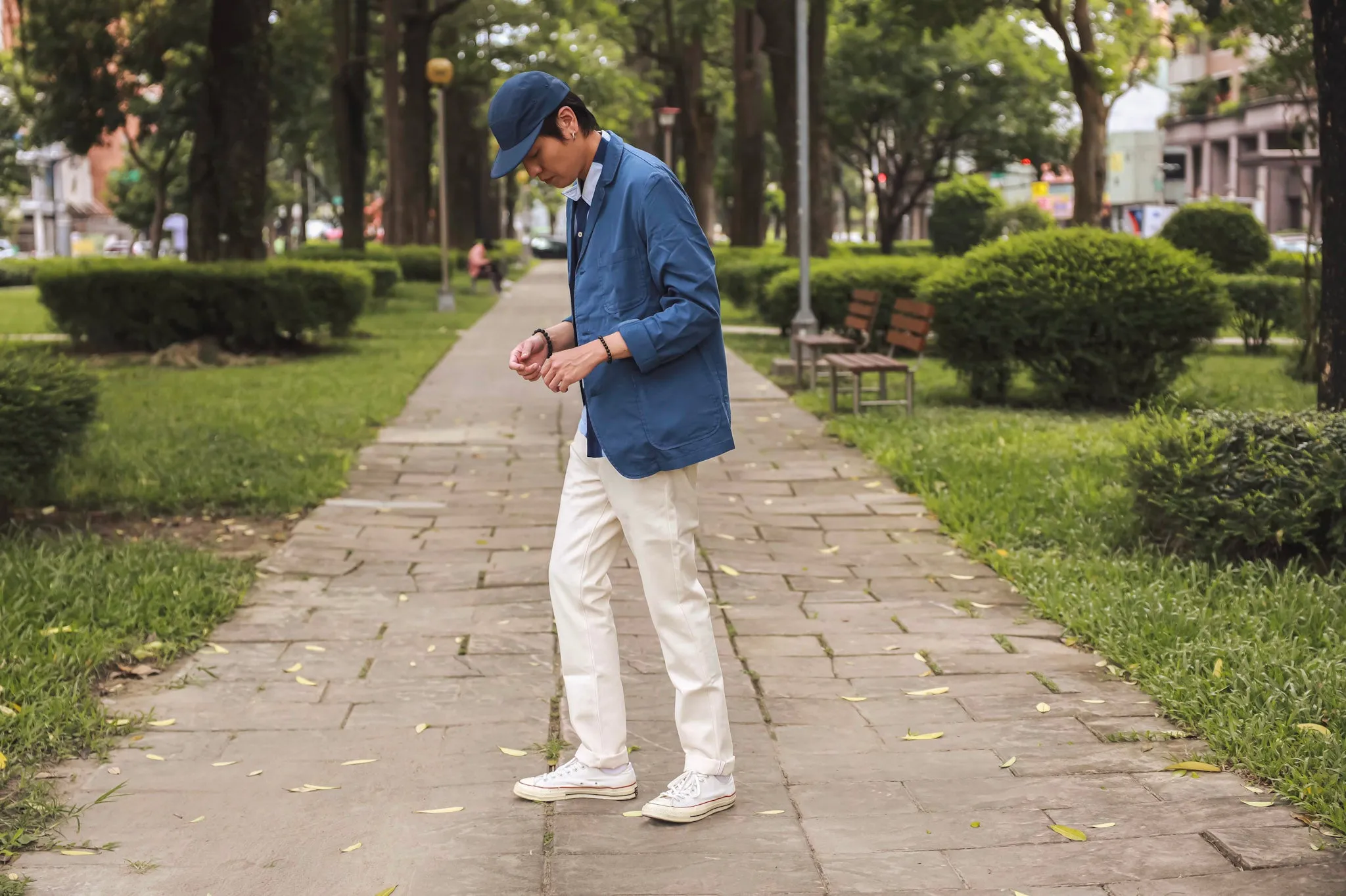【Universal Works】Three Button Jacket In Indigo Summer Fine Canvas／三鈕扣藍染帆布薄外套