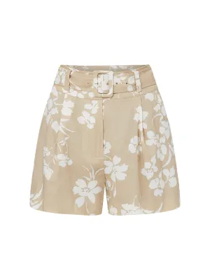 Veronica Beard Hobbes Shorts in Stone Khaki/Off-White
