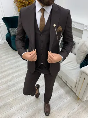 Vince Coffee Slim Fit Peak Lapel Suit - Elegant Three-Piece Ensemble