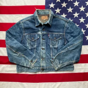 Vintage 1960’s LEVI’S Big E Type 3 Blanket Lined Two Pocket Denim Trucker Jacket  Size L Made in USA