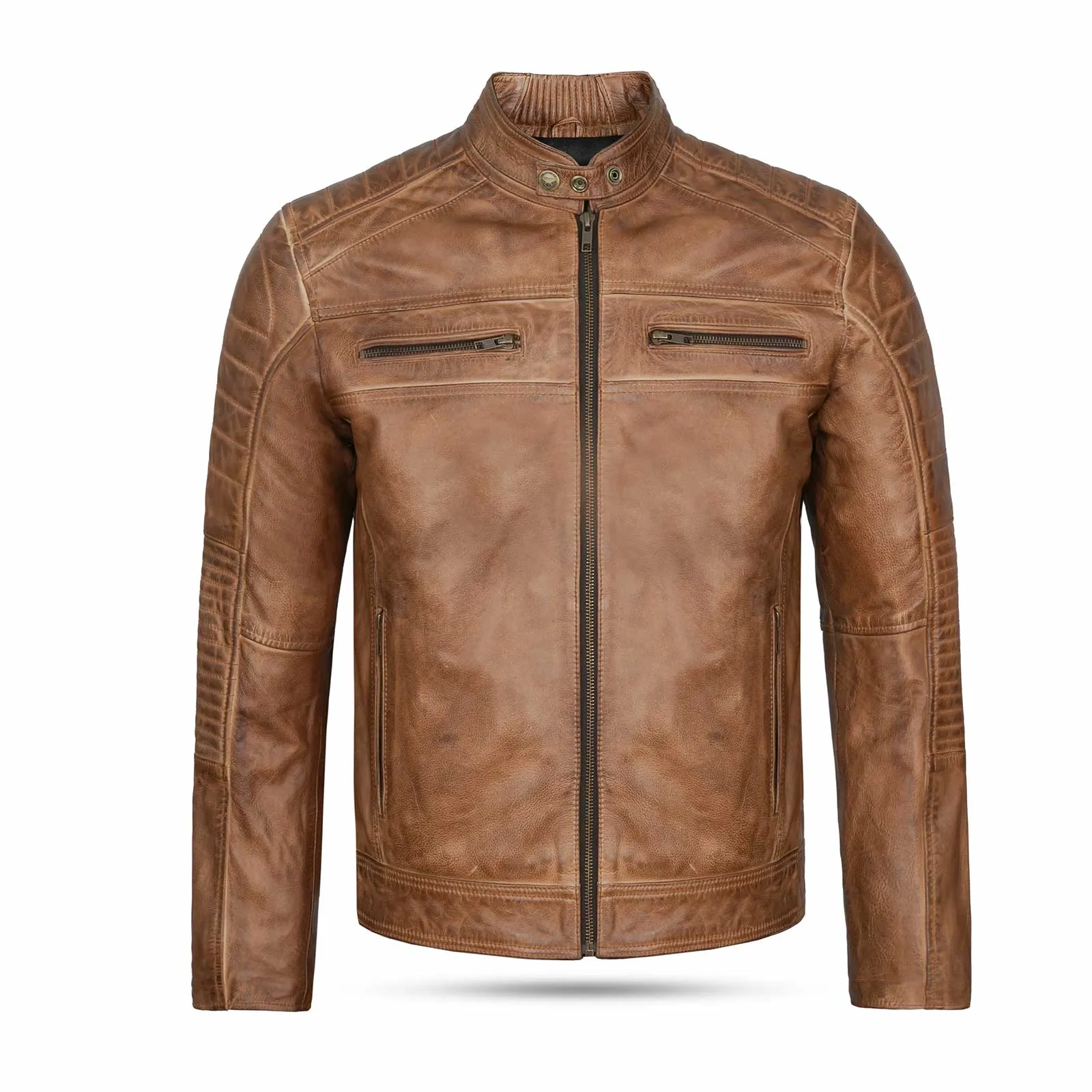 Vintage Distressed Tan Brown Leather Jacket