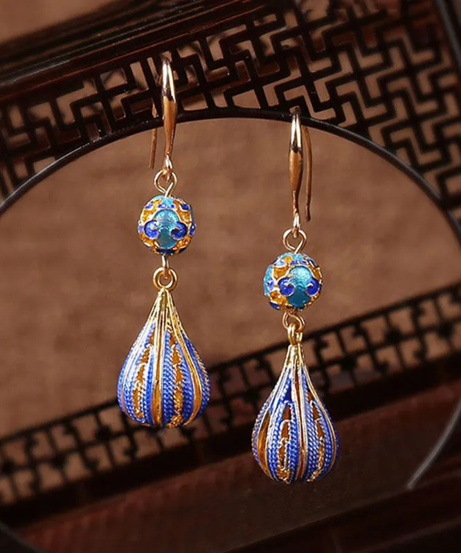 Vintage Gold Ancient Gold Cloisonne Drop Earrings
