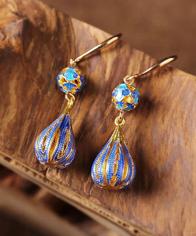 Vintage Gold Ancient Gold Cloisonne Drop Earrings