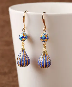 Vintage Gold Ancient Gold Cloisonne Drop Earrings