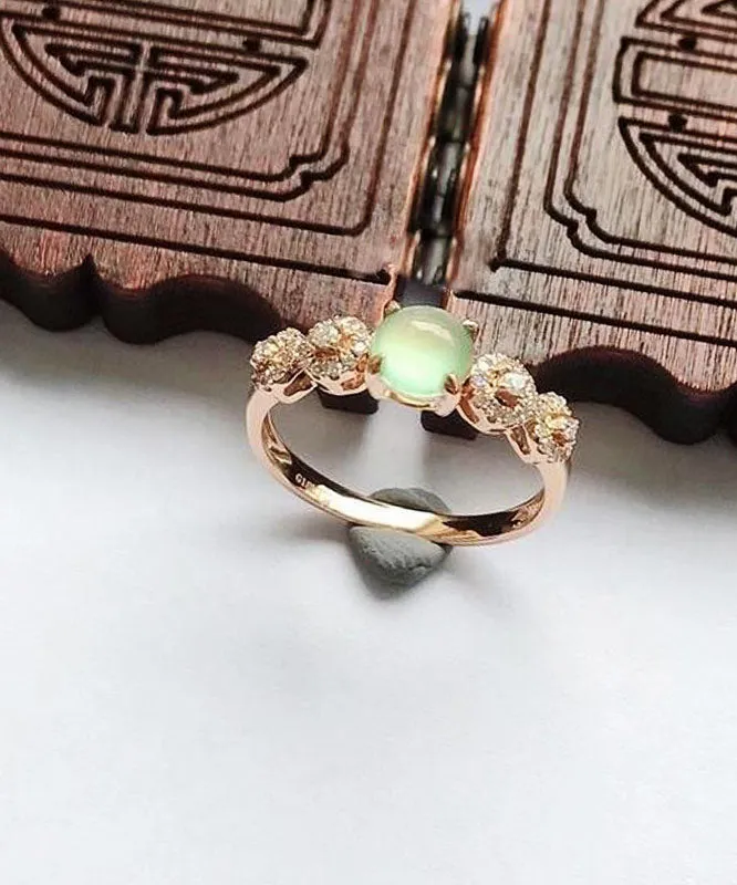 Vintage Rose Gold Sterling Silver Overgild Zircon Jade Rings