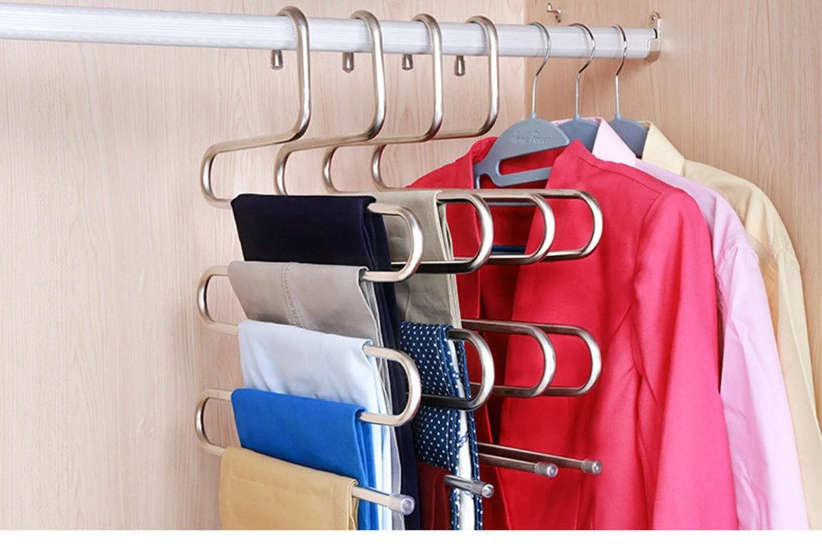 Visionhome S Type 5 Layer Stainless Steel Hanger with Multi-Purpose for Pants Cloths Tie Scarf 10Pack