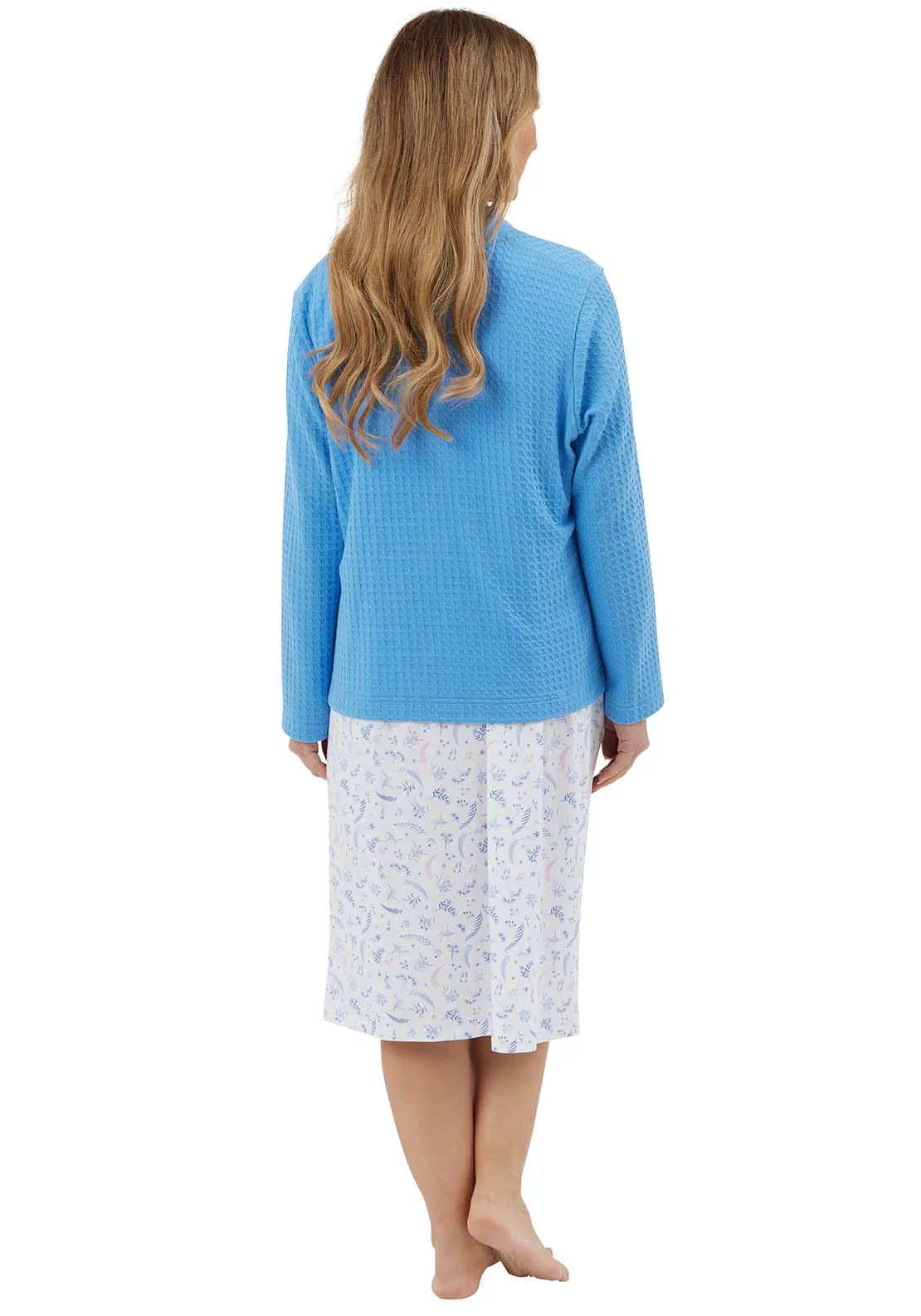 Waffle Bedjacket With Zipper - Blue
