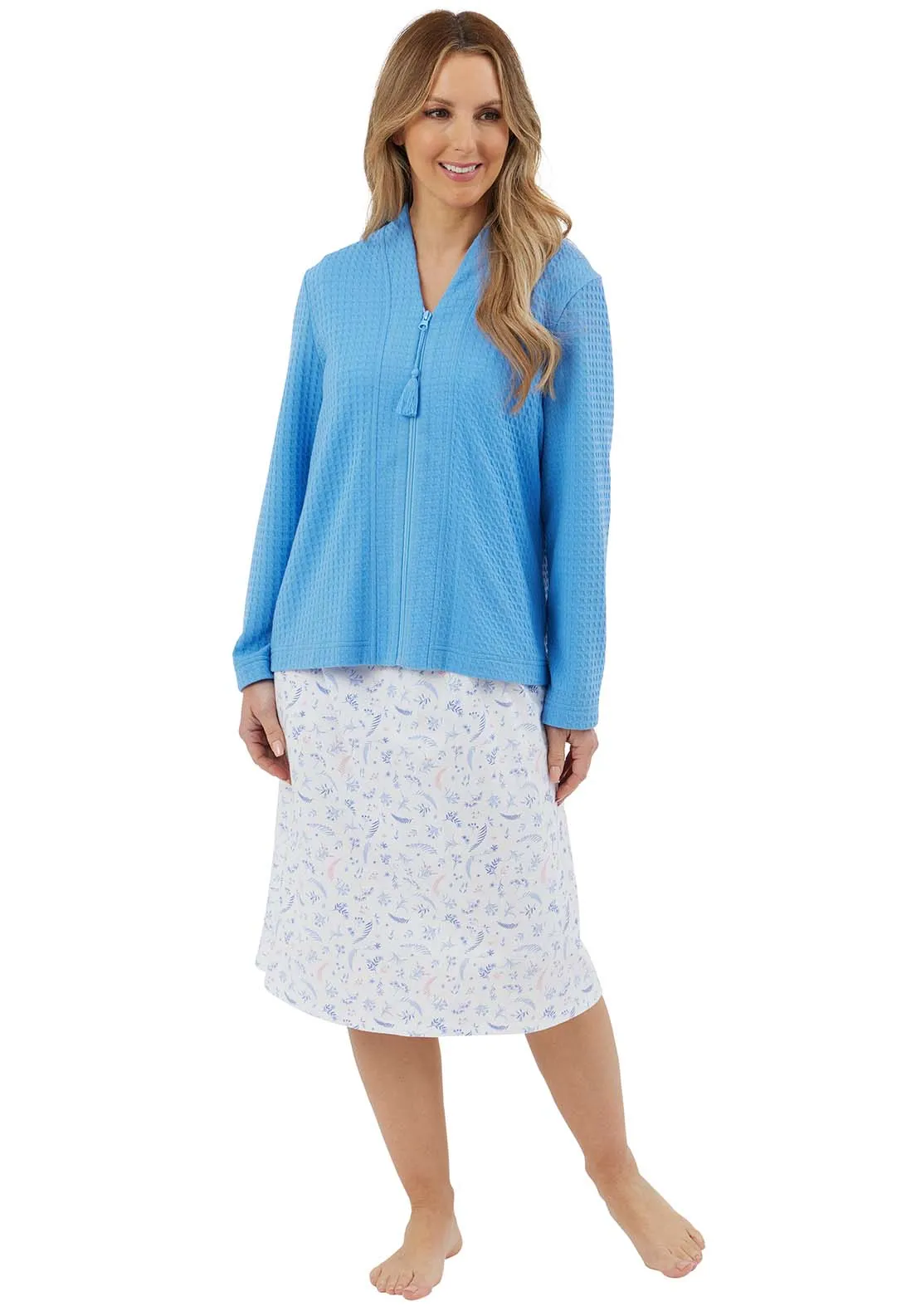 Waffle Bedjacket With Zipper - Blue