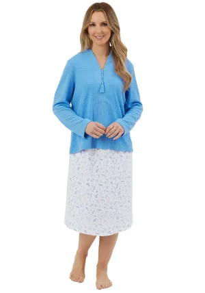 Waffle Bedjacket With Zipper - Blue