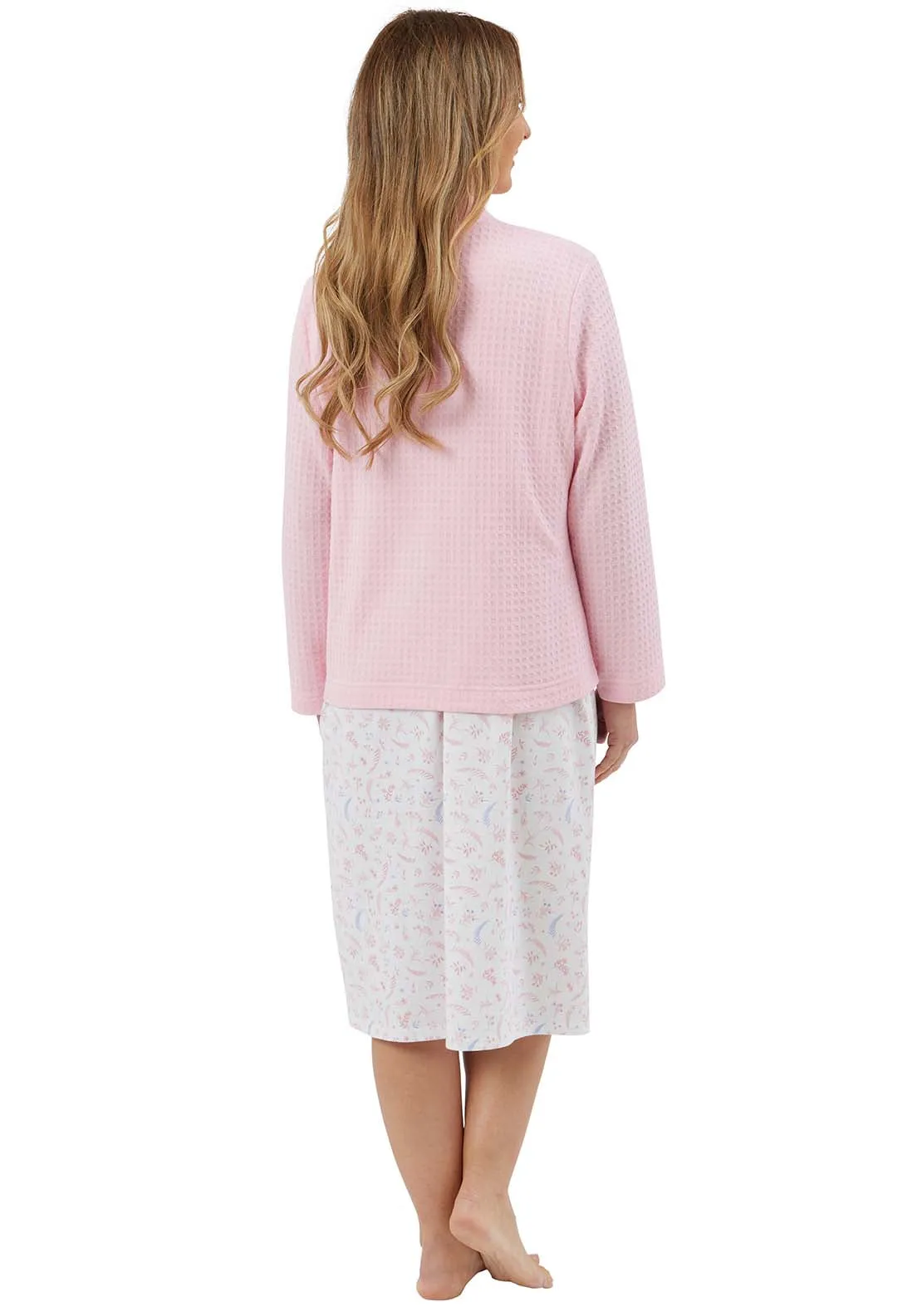 Waffle Bedjacket With Zipper - Pink